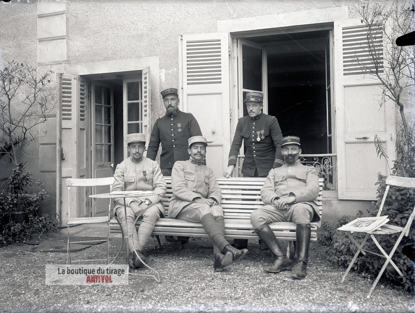 Officiers français décorés, plaque verre, photo ancienne, négatif 9x12 cm