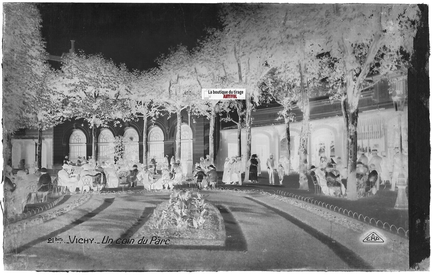 Plaque verre ancienne photo négatif noir & blanc 9x14 cm, Vichy, personnages