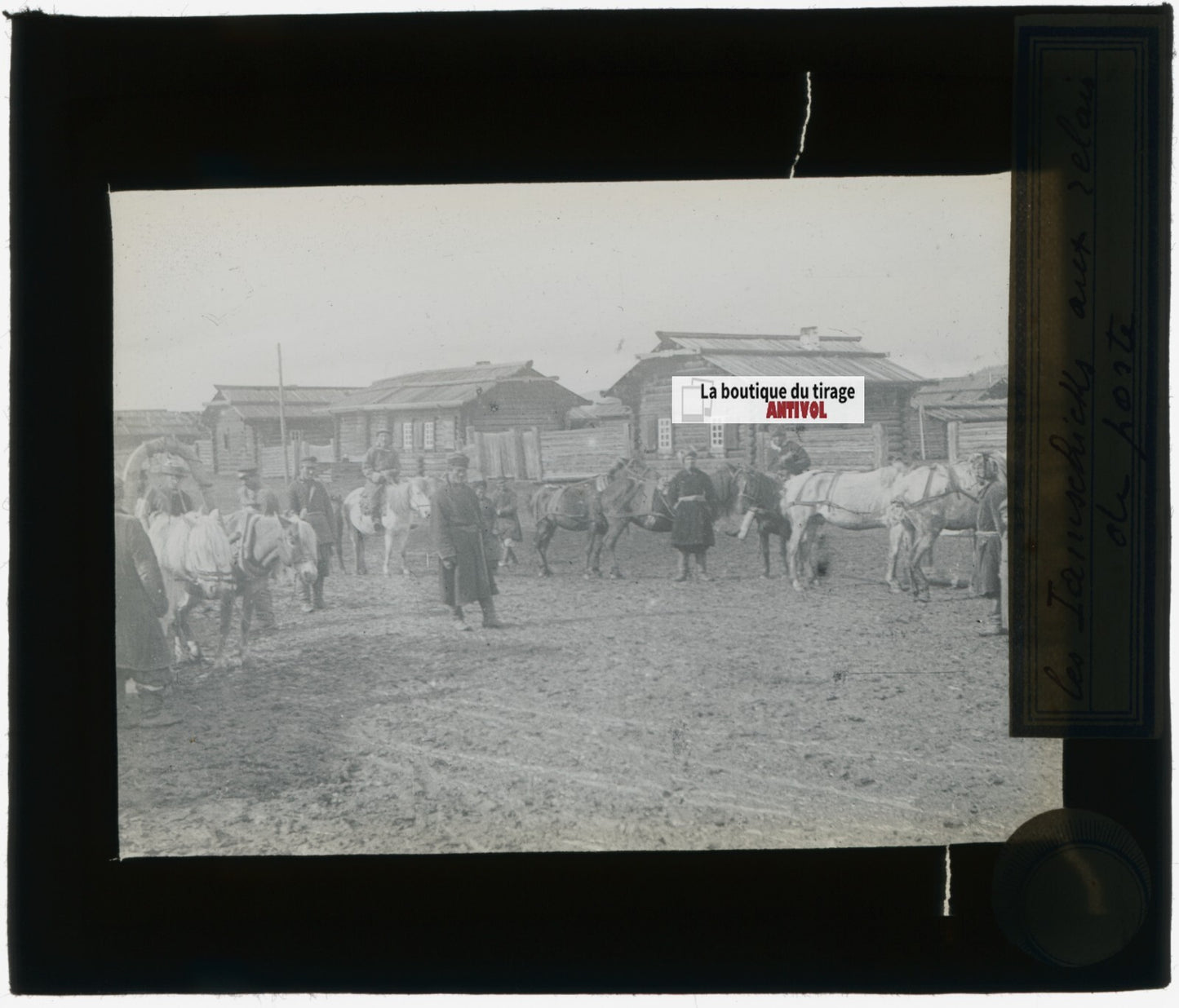 Peuple, chevaux, Russie, photo plaque verre, noir & blanc, positif 8,5x10 cm