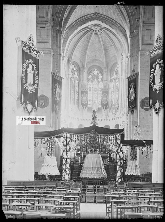 Plaque verre photo ancienne négatif noir et blanc 13x18 cm église France vintage