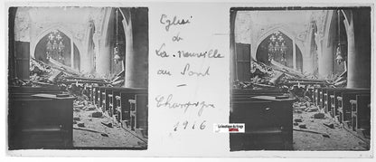 La Neuville-au-Pont, Plaque verre stéréo, positif noir & blanc 4,5x10,7 cm