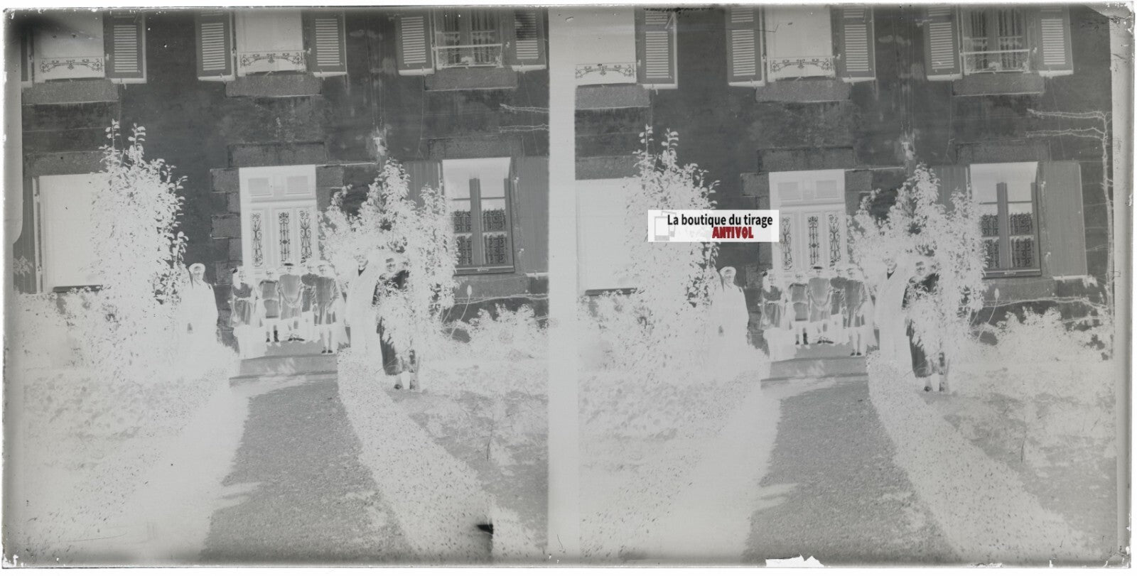 Maison famille, Bretagne, stéréoscopie, photo plaque verre, négatif 9x18 cm