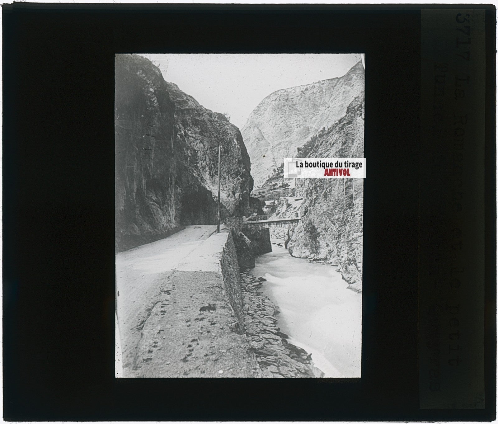 Gorges de la Romanche, photo plaque verre, noir & blanc, positif 8,5x10 cm