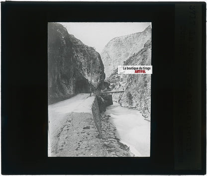 Gorges de la Romanche, photo plaque verre, noir & blanc, positif 8,5x10 cm