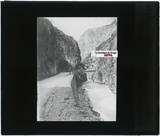 Gorges de la Romanche, photo plaque verre, noir & blanc, positif 8,5x10 cm