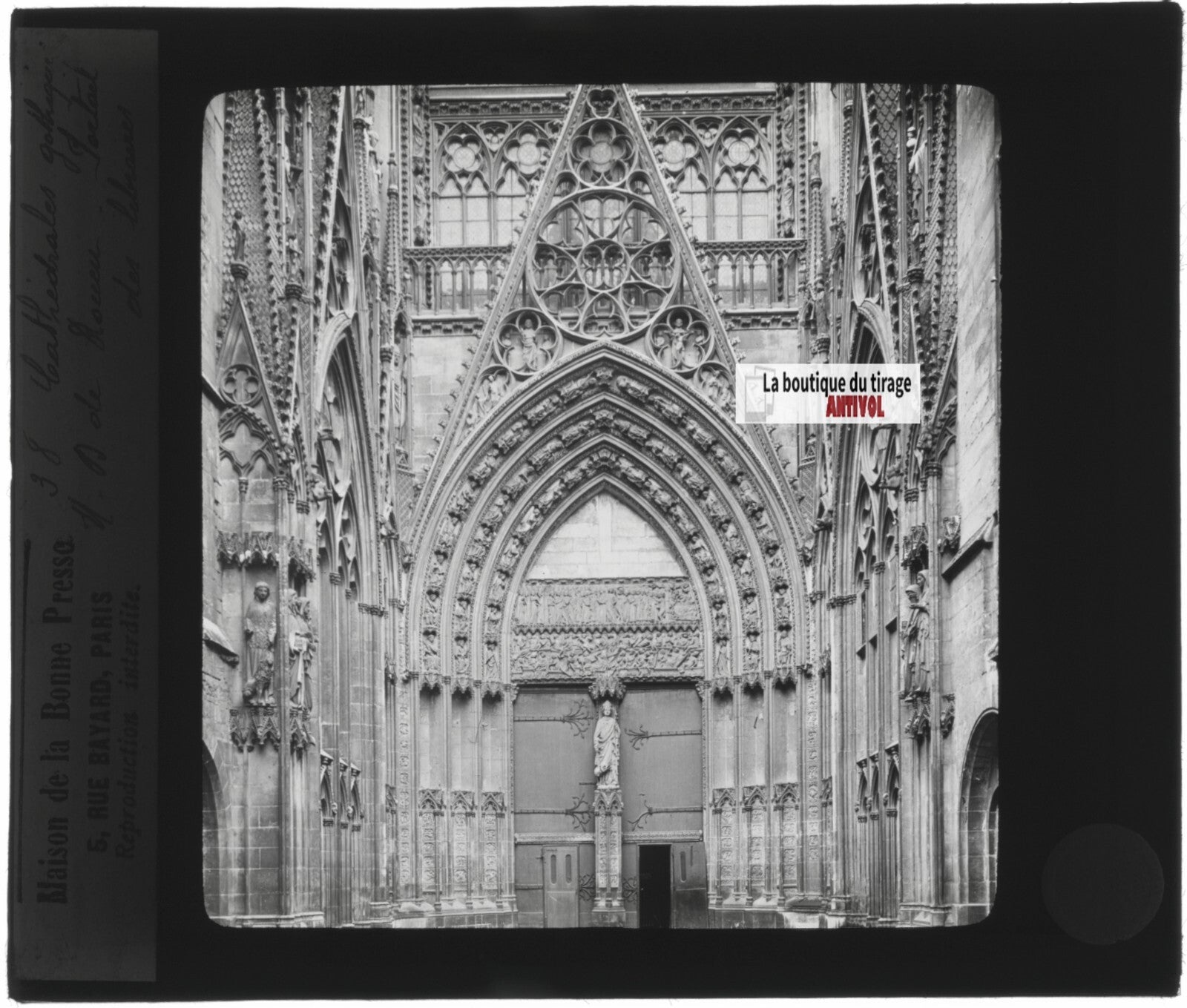 Cathédrale Notre-Dame de Rouen, photo ancienne plaque verre, positif 8,5x10 cm