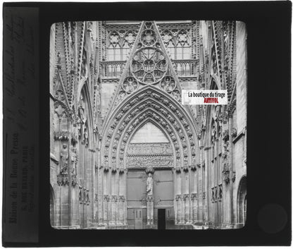 Cathédrale Notre-Dame de Rouen, photo ancienne plaque verre, positif 8,5x10 cm