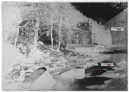 Plaque verre photo ancienne négatif noir et blanc 13x18 cm Lac de Biaufond Doubs