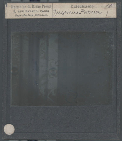 Scène religieuse, catéchisme, dessin peinture, plaque verre, positif 8,5x10 cm