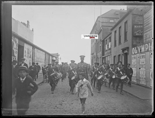 Jersey, Guernesey, orchestre, Plaque verre photo, négatif noir & blanc 9x12 cm