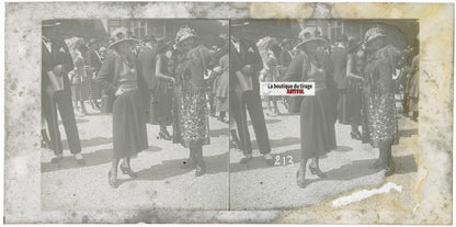 Scène de vie, Longchamp, Paris, plaque verre stéréoscopique, positif 8,5x17 cm