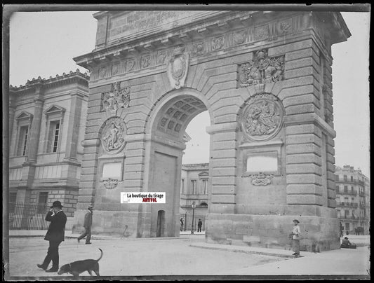 Montpellier, Arc de Triomphe, Plaque verre photo, négatif noir & blanc 9x12 cm