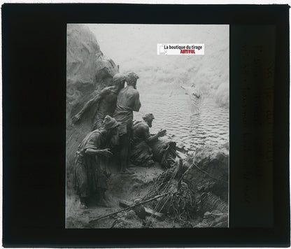 Jésus marchant sur les eaux, photo plaque verre, noir & blanc, positif 8,5x10 cm
