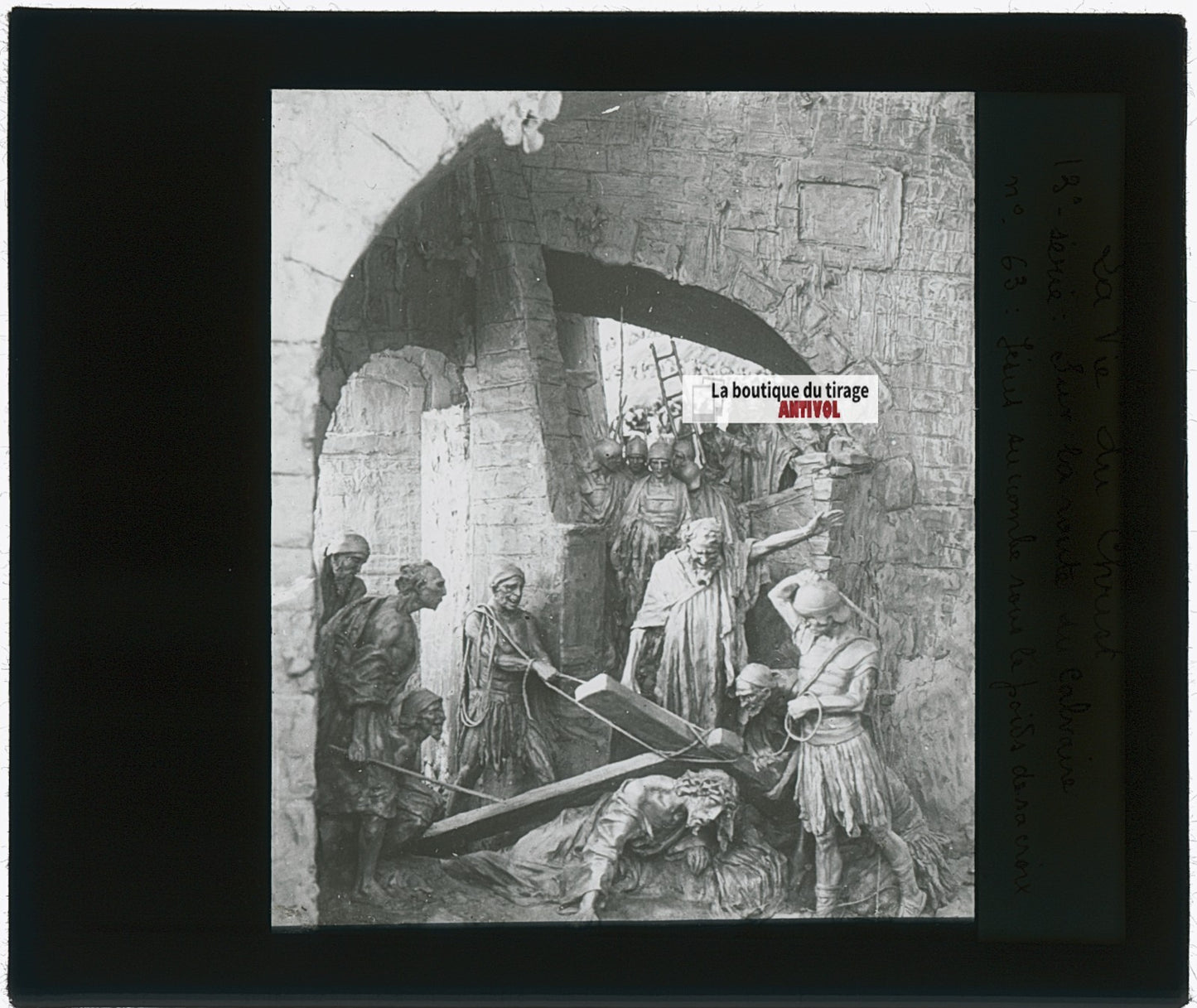 Jésus succombe, photo ancienne, plaque verre, noir & blanc, 8,5x10 cm