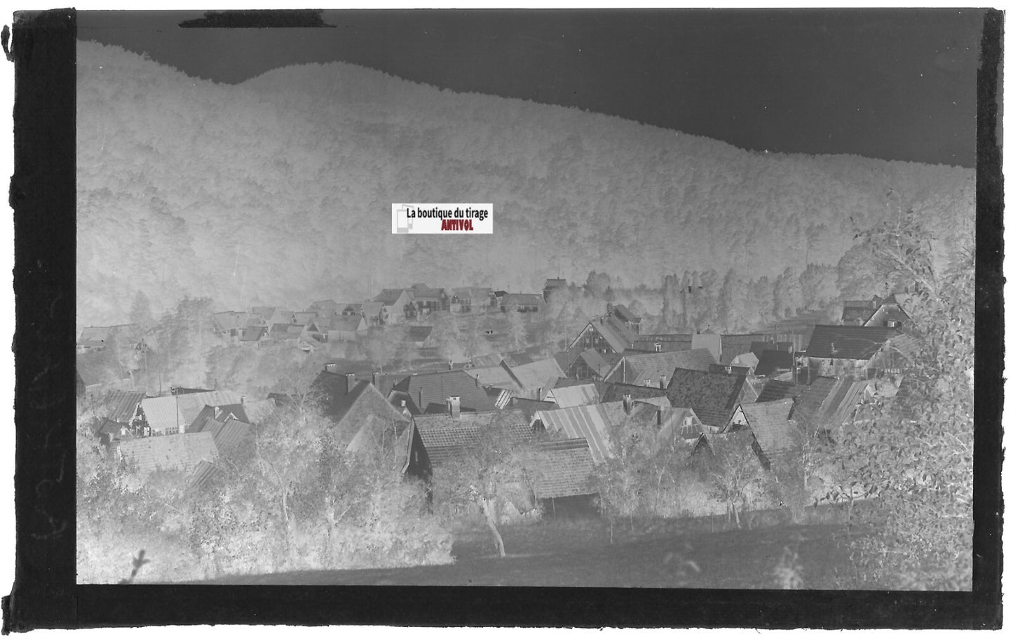 Plaque verre photo ancienne négatif noir & blanc 9x14 cm, Rothbach, village