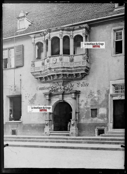Plaque verre photo ancienne négatif noir et blanc 13x18 cm Colmar commissariat