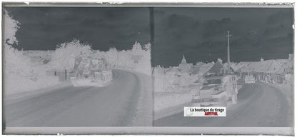 Char américain, Lamnay France, plaque verre, photo ancienne, négatif N&B 6x13 cm