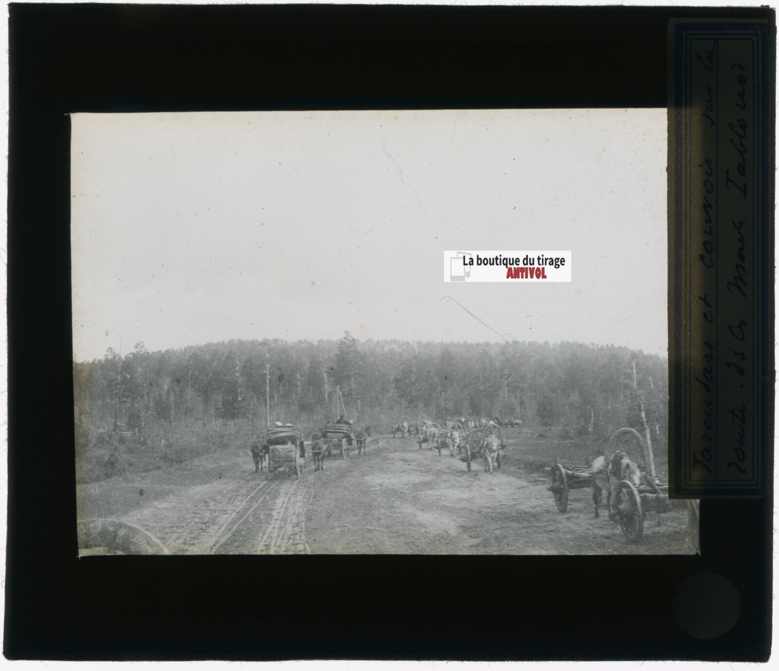Iablonoï, Russie, Tarantass, photo plaque verre, noir & blanc, positif 8,5x10 cm
