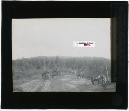 Iablonoï, Russie, Tarantass, photo plaque verre, noir & blanc, positif 8,5x10 cm