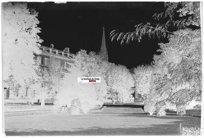 Mulhouse parc enfant, Plaque verre photo ancienne, négatif noir & blanc 10x15 cm