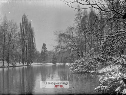 Bois de Boulogne, Paris, plaque verre, photo ancienne, négatif 9x12 cm