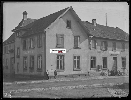 Oberschaeffolsheim, école, Plaque verre photo, négatif noir & blanc 9x12 cm