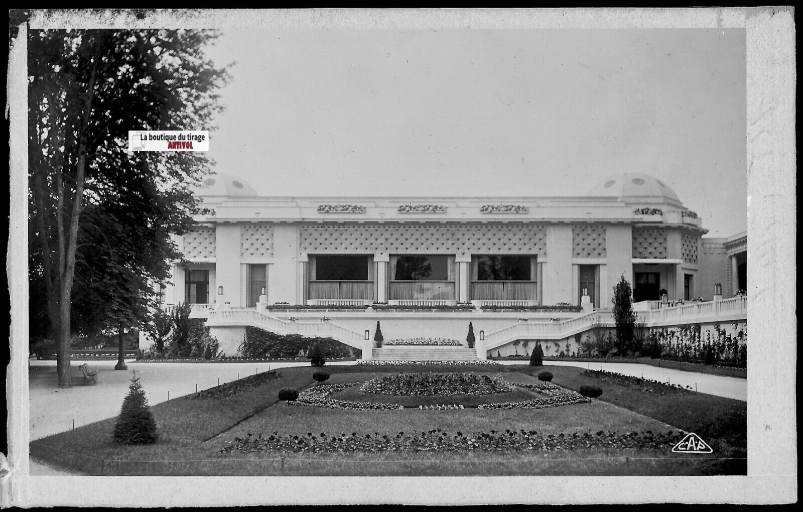 Plaque verre ancienne photo négatif noir & blanc 9x14 cm, Vittel, casino, Vosges