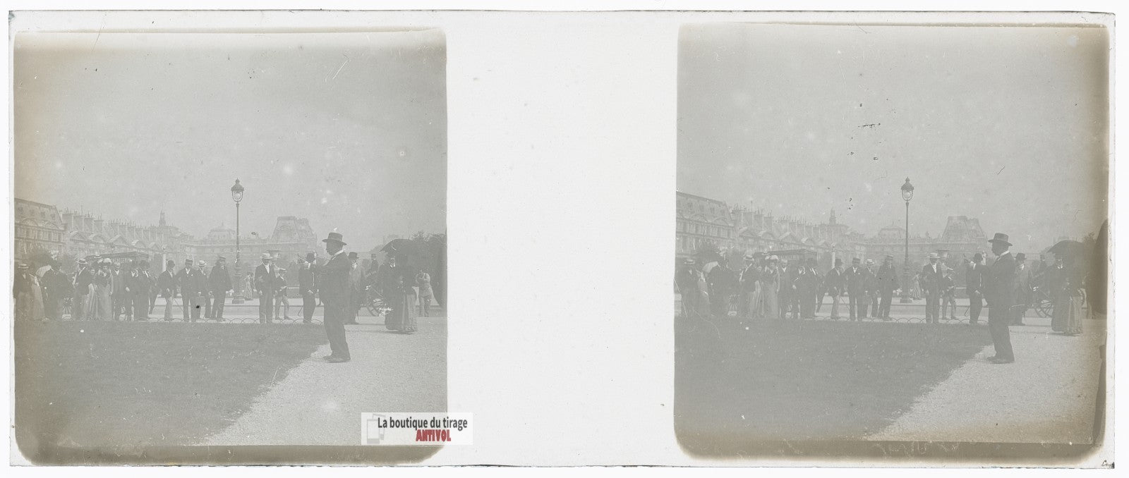 Paris, Tuileries, promeneurs, plaque verre stéréo, photo ancienne 4,5x10,7 cm