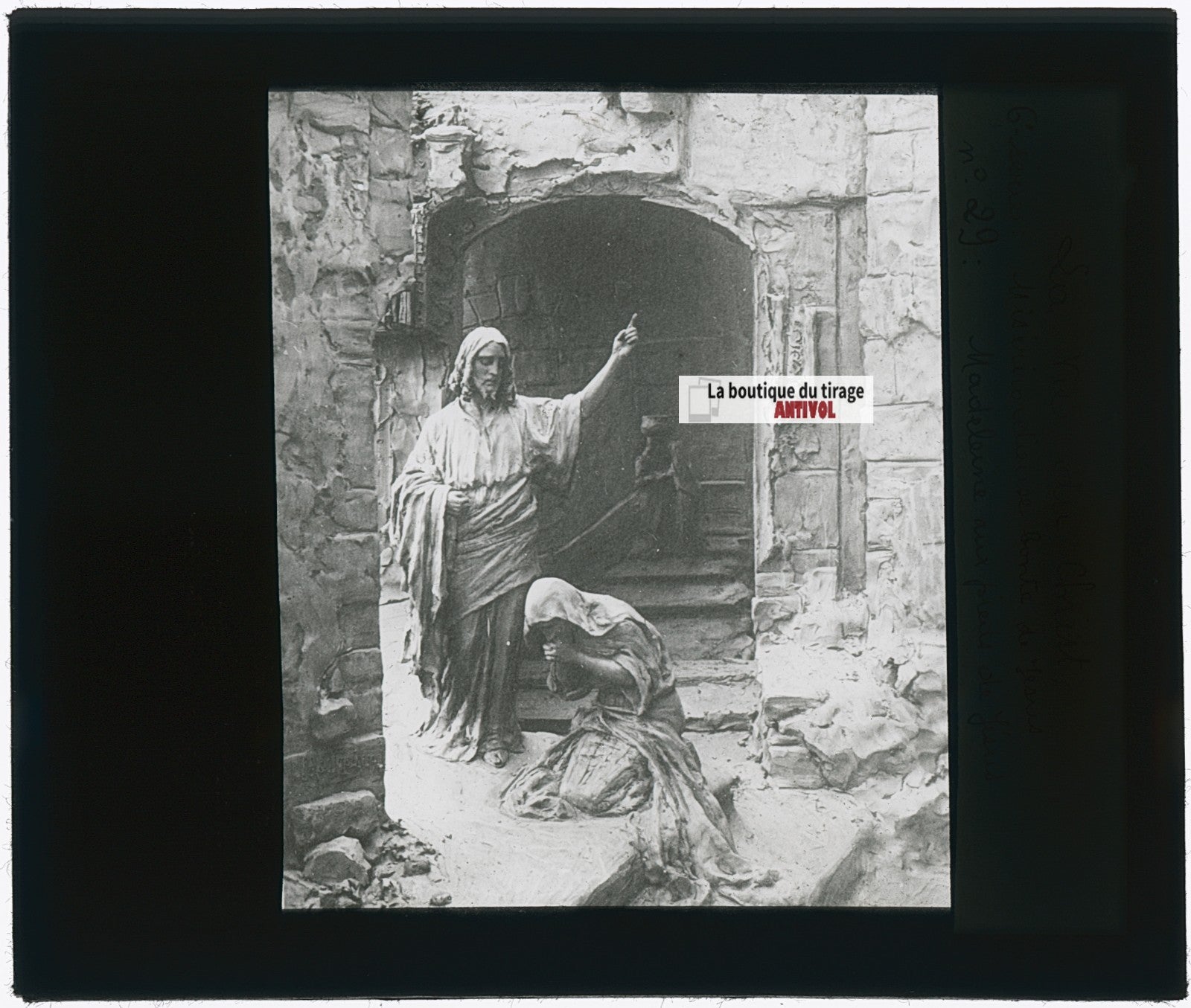 Vie du Christ, Madeleine, photo plaque verre, noir & blanc, positif 8,5x10 cm