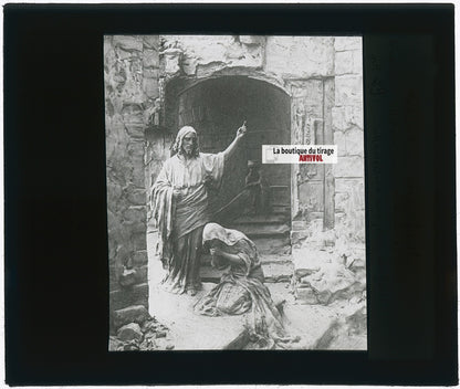 Vie du Christ, Madeleine, photo plaque verre, noir & blanc, positif 8,5x10 cm