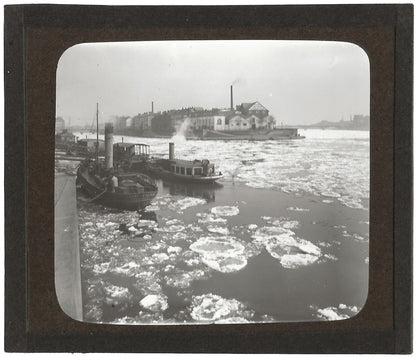 Île Gloriette Nantes, bateaux, photo ancienne plaque verre, positif 8,5x10 cm