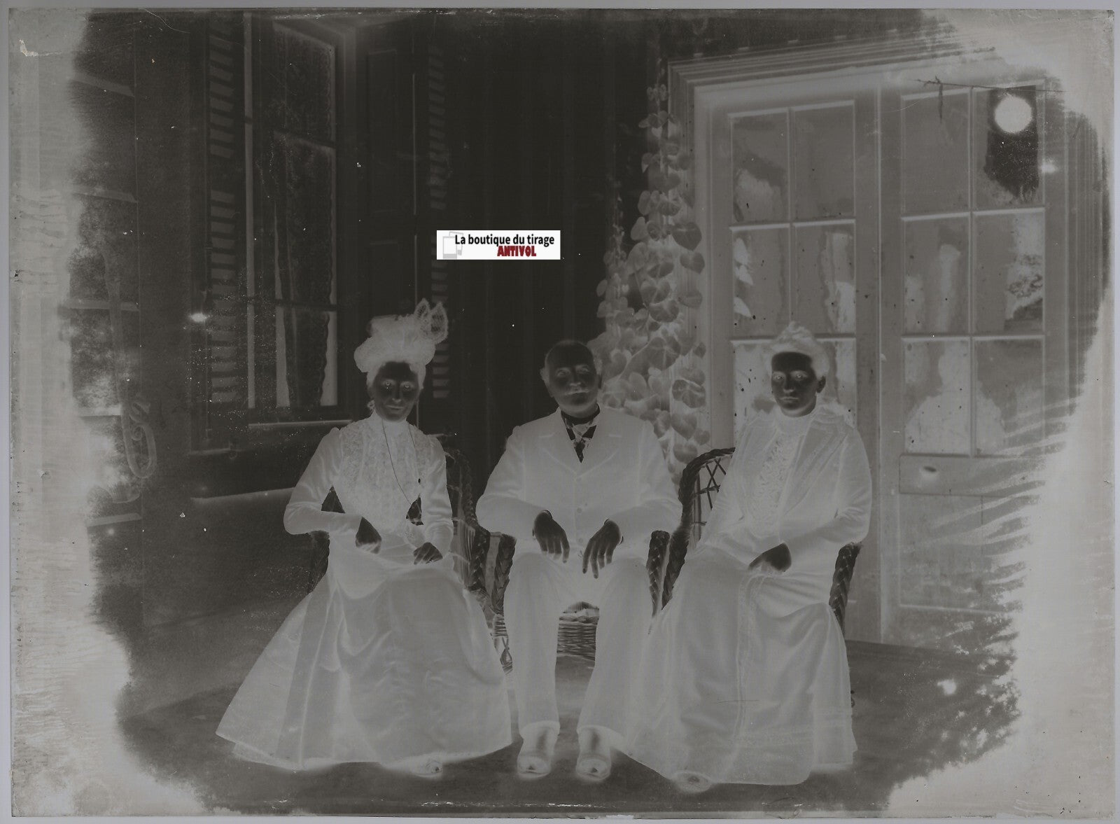 Homme, femmes, Loire, Plaque verre photo ancienne, négatif noir & blanc 13x18 cm