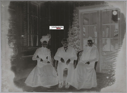 Homme, femmes, Loire, Plaque verre photo ancienne, négatif noir & blanc 13x18 cm