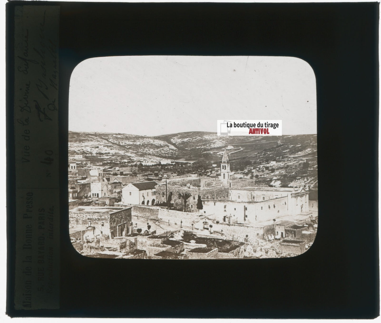 Vue générale de Nazareth, Israël, photo plaque verre, positif 8,5x10 cm