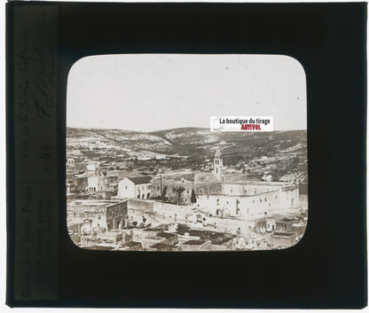 Vue générale de Nazareth, Israël, photo plaque verre, positif 8,5x10 cm