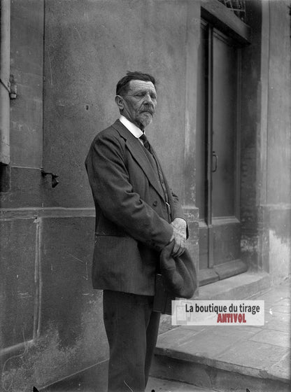 Portrait d'un homme, costume, plaque verre photo ancienne, négatif 9x12 cm