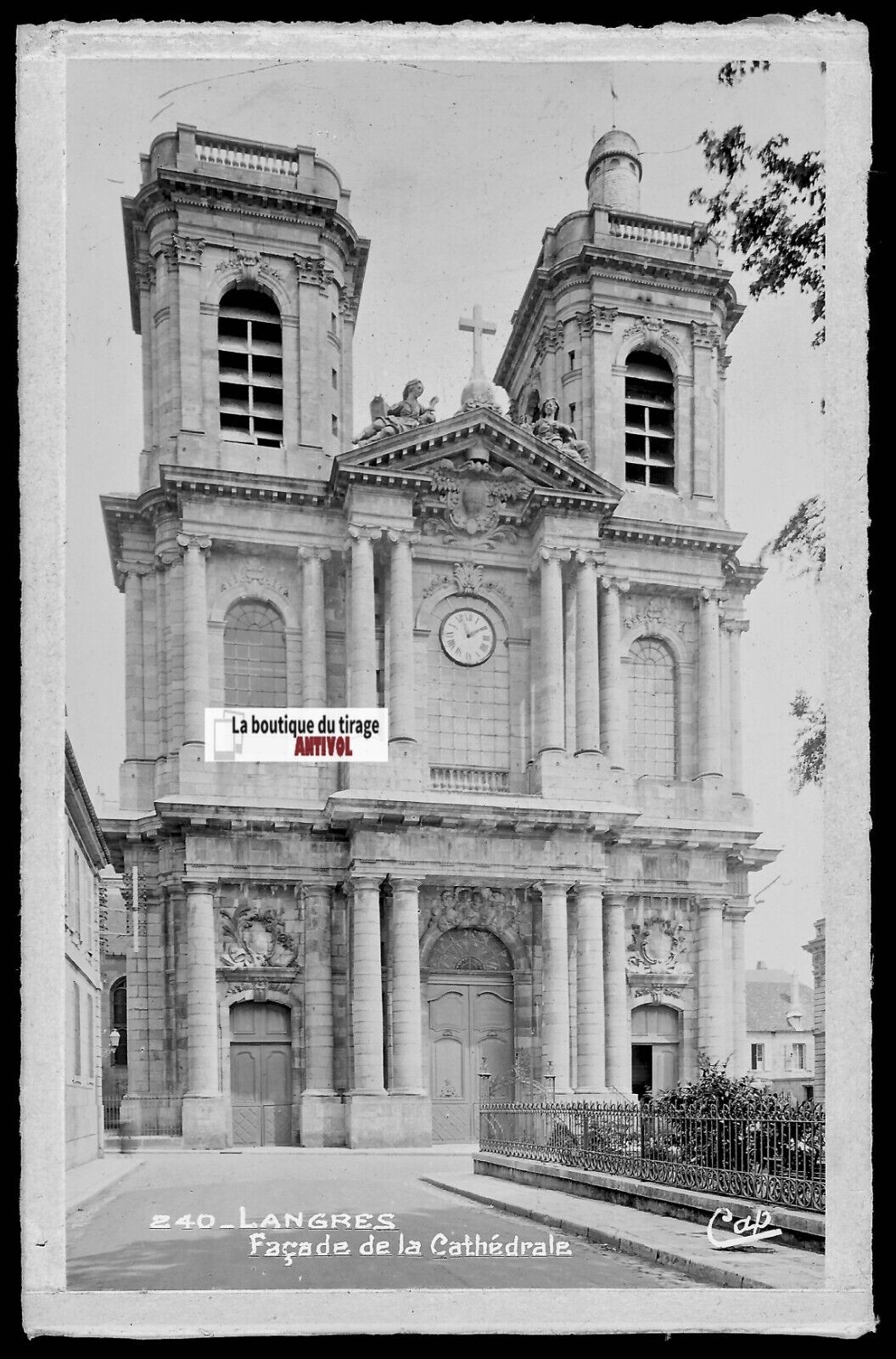 Plaque verre photo vintage négatif noir & blanc 9x14 cm Langres, cathédrale