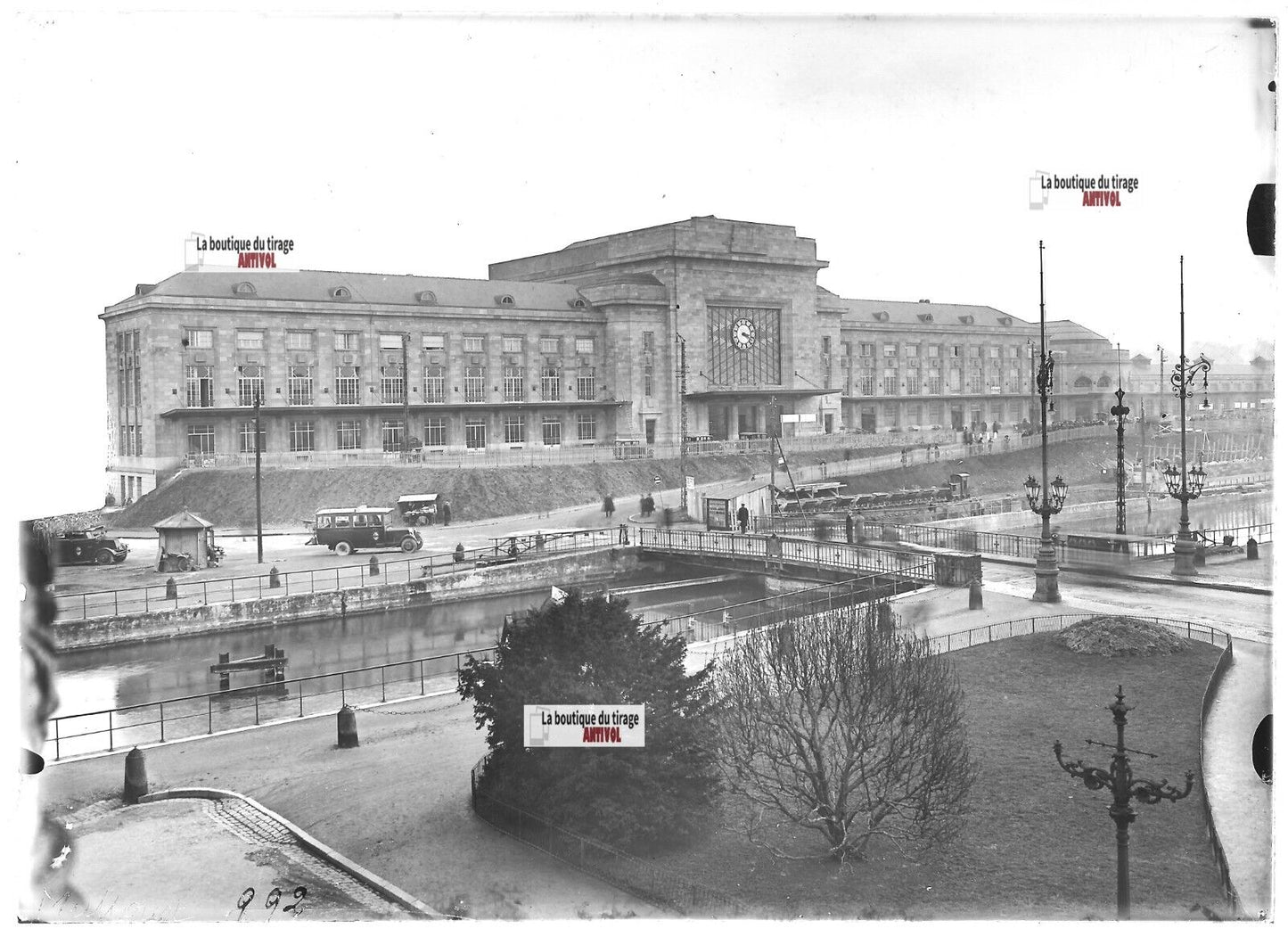 Plaque verre photo ancienne positif noir et blanc 13x18 cm Mulhouse gare train