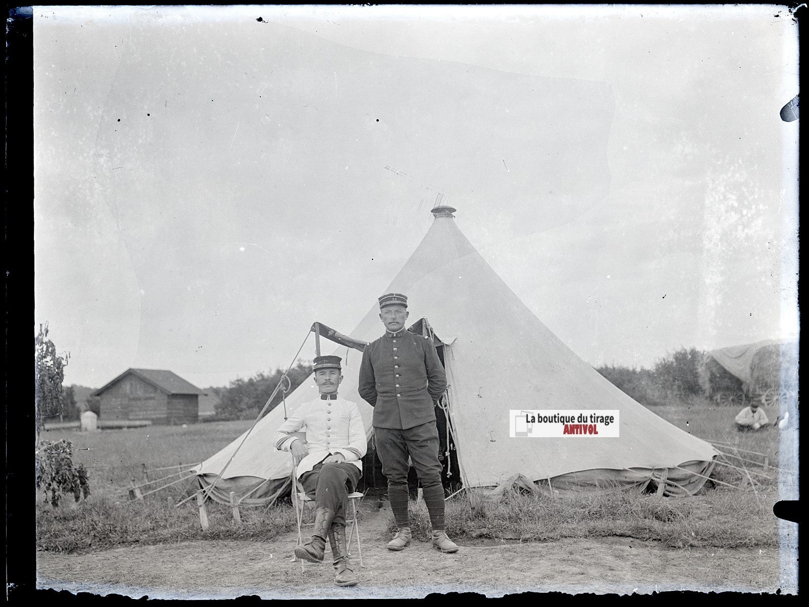 Officiers du 26ᵉ régiment, plaque verre, photo ancienne, négatif N&B 9x12 cm