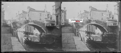 Venise, gondolier, Italie, stéréo photo ancienne plaque verre, négatif 8x18 cm