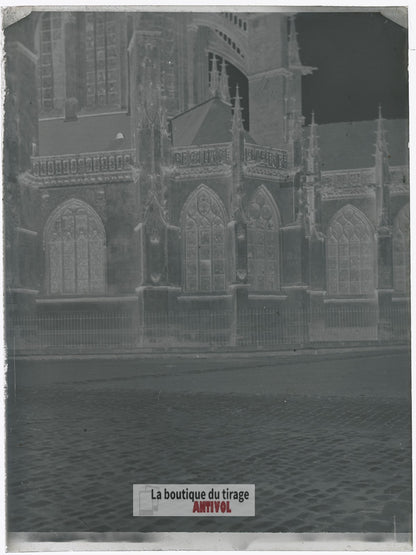 La Ferté-Bernard, église France, plaque verre, photo ancienne, négatif 9x12 cm