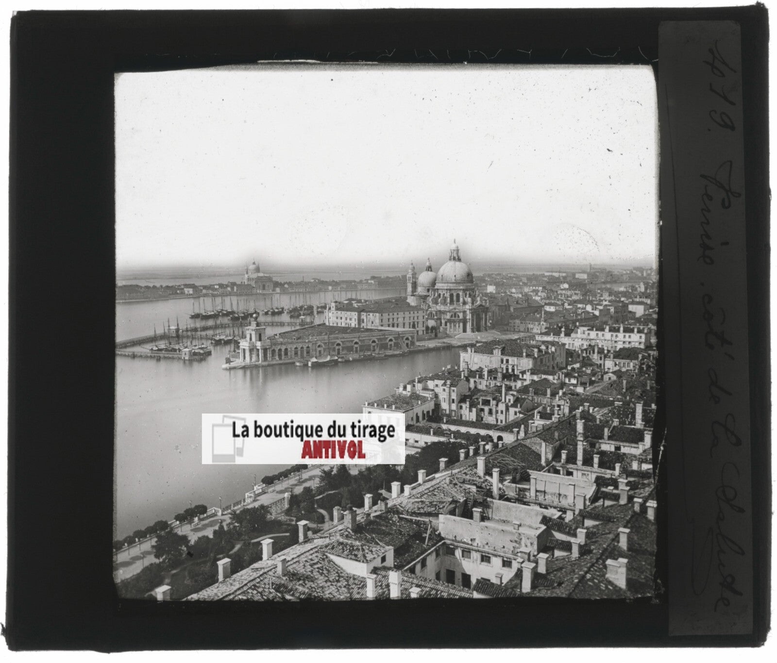 Vue générale de Venise, Italie, photo ancienne plaque verre, positif 8,5x10 cm