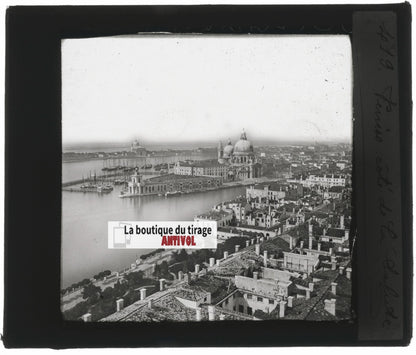 Vue générale de Venise, Italie, photo ancienne plaque verre, positif 8,5x10 cm