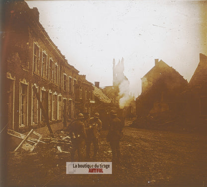 Hooglede, Belgique, guerre WW1, plaque verre photo ancienne stéréo 6x13 cm