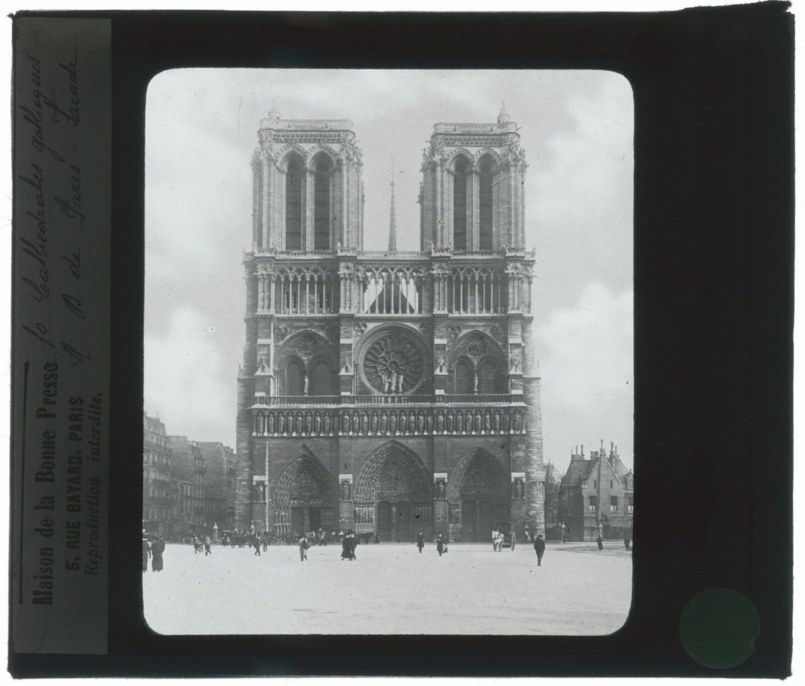 Cathédrale Notre-Dame de Paris, photo ancienne plaque verre, positif 8,5x10 cm