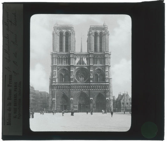Cathédrale Notre-Dame de Paris, photo ancienne plaque verre, positif 8,5x10 cm