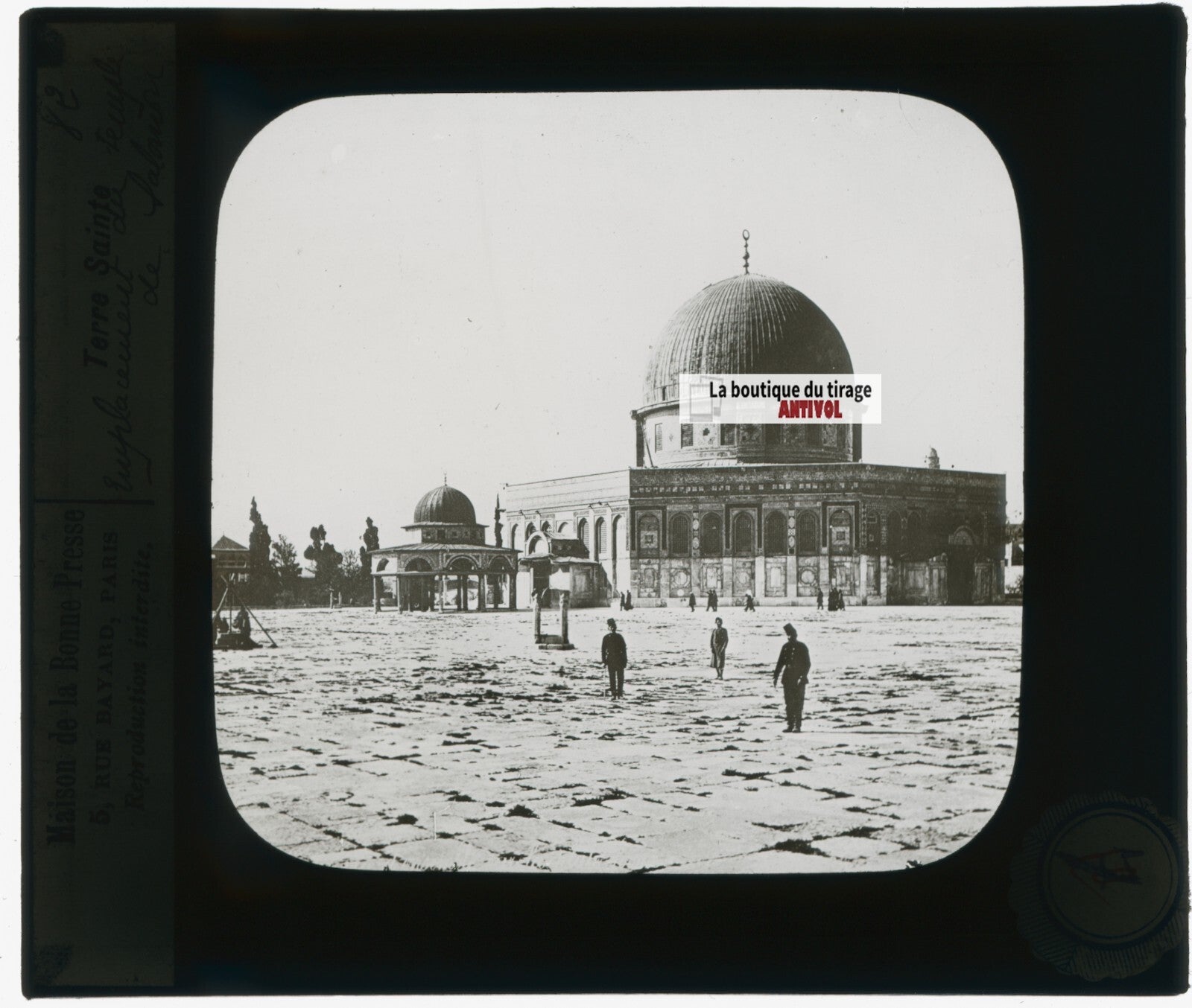 Dôme du Rocher, Jerusalem, photo plaque verre, noir & blanc, positif 8,5x10 cm