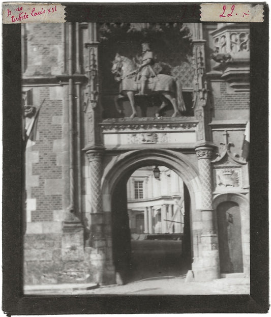 Blois, Porte Louis XII, photo ancienne plaque de verre, positif 8,5x10 cm