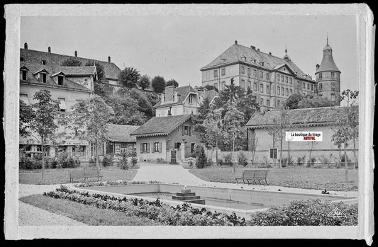 Plaque verre photo vintage négatif noir & blanc 9x14 cm Montbéliard, château