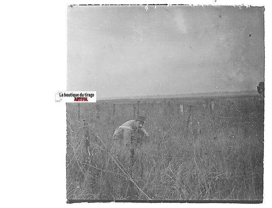 Bataille Somme, Plaque verre stéréo, positif ancien noir & blanc 4,5x10,7 cm